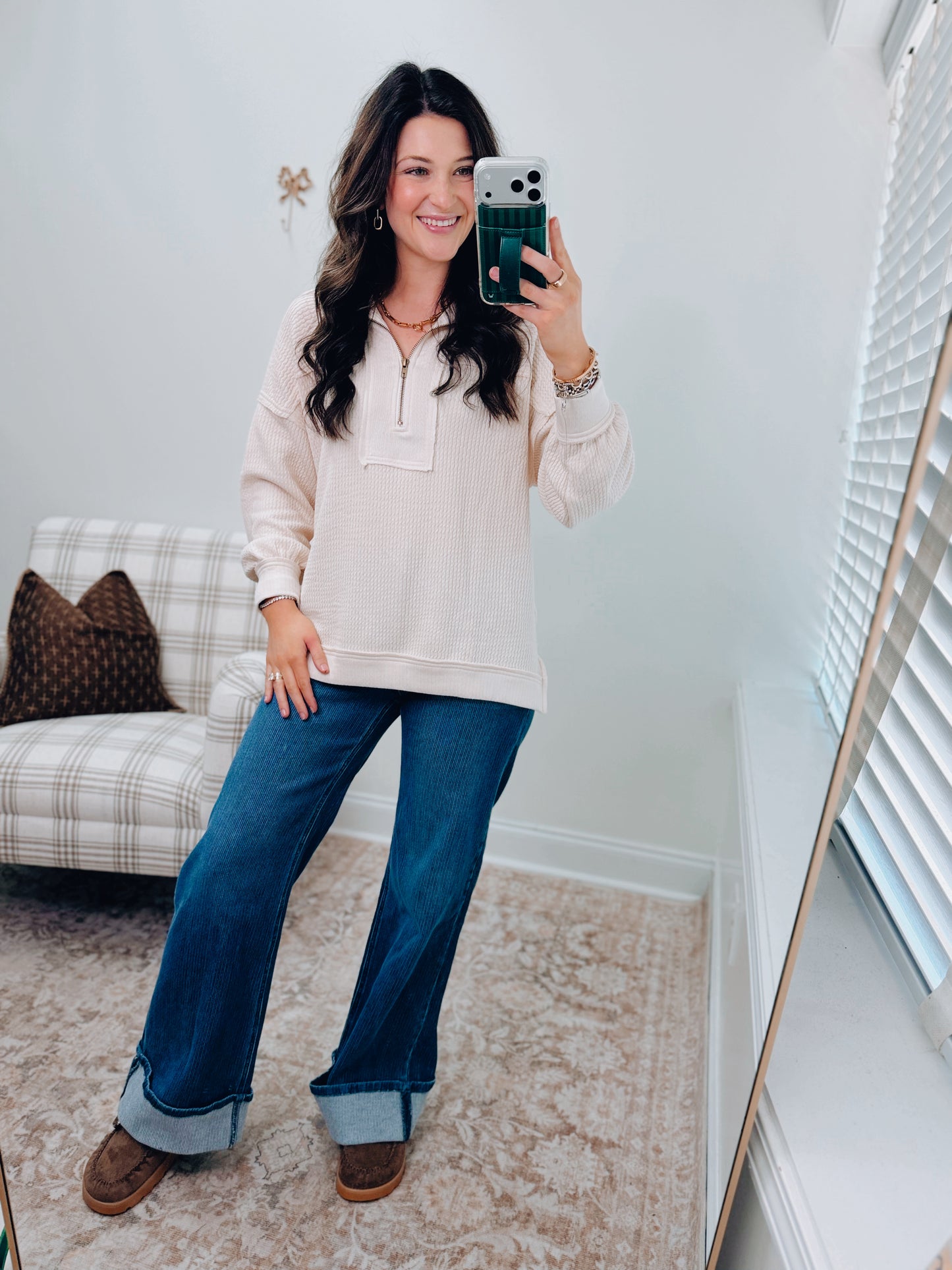 Everyday Layer Zip Patch Top - Cream