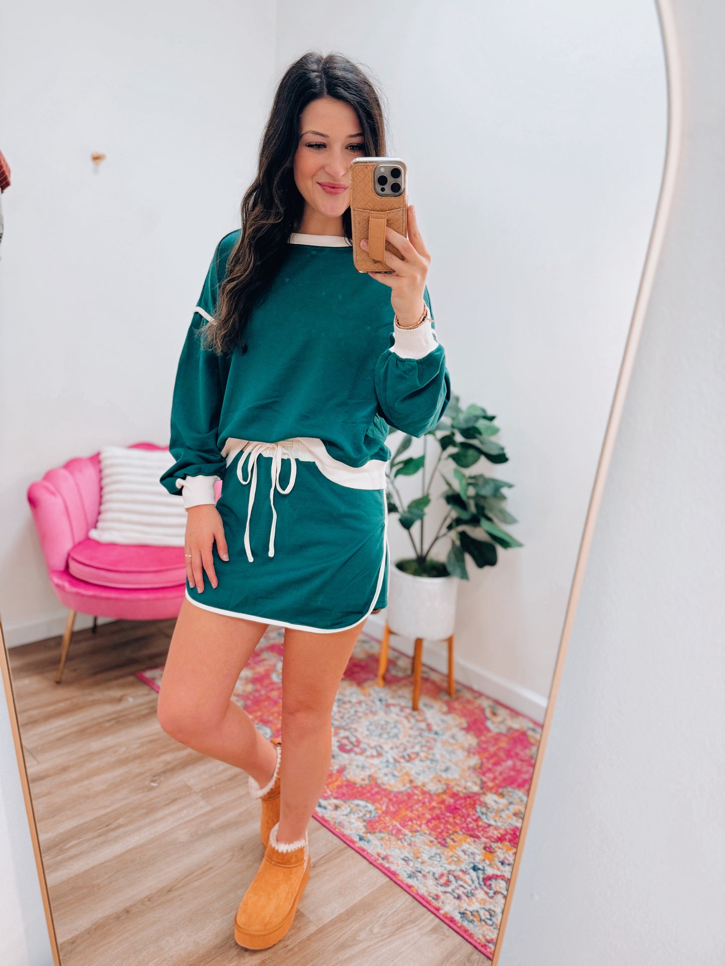 Evergreen Contrast Skirt Set