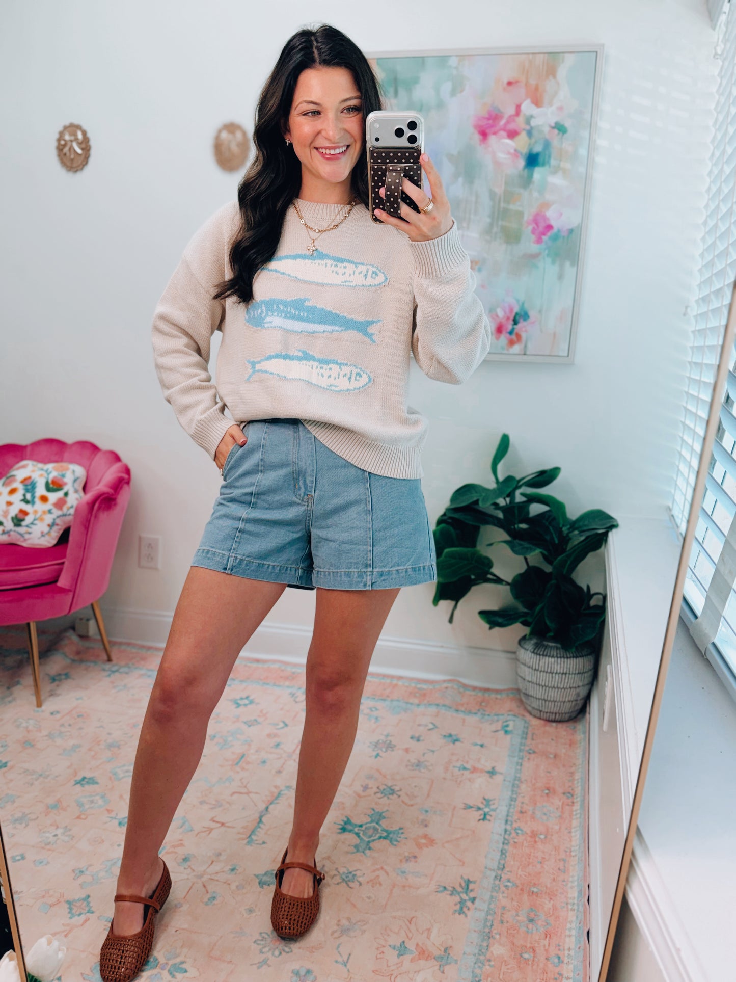 Round Neck Fish Knit Top