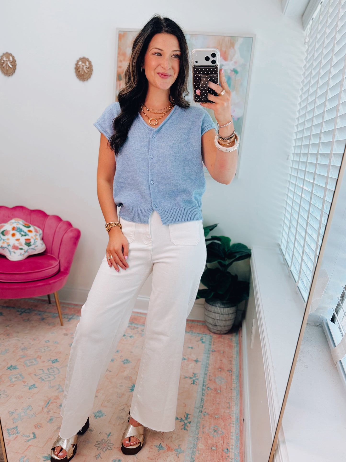 Ember Raw Edge Sleeveless Cardigan - Blue