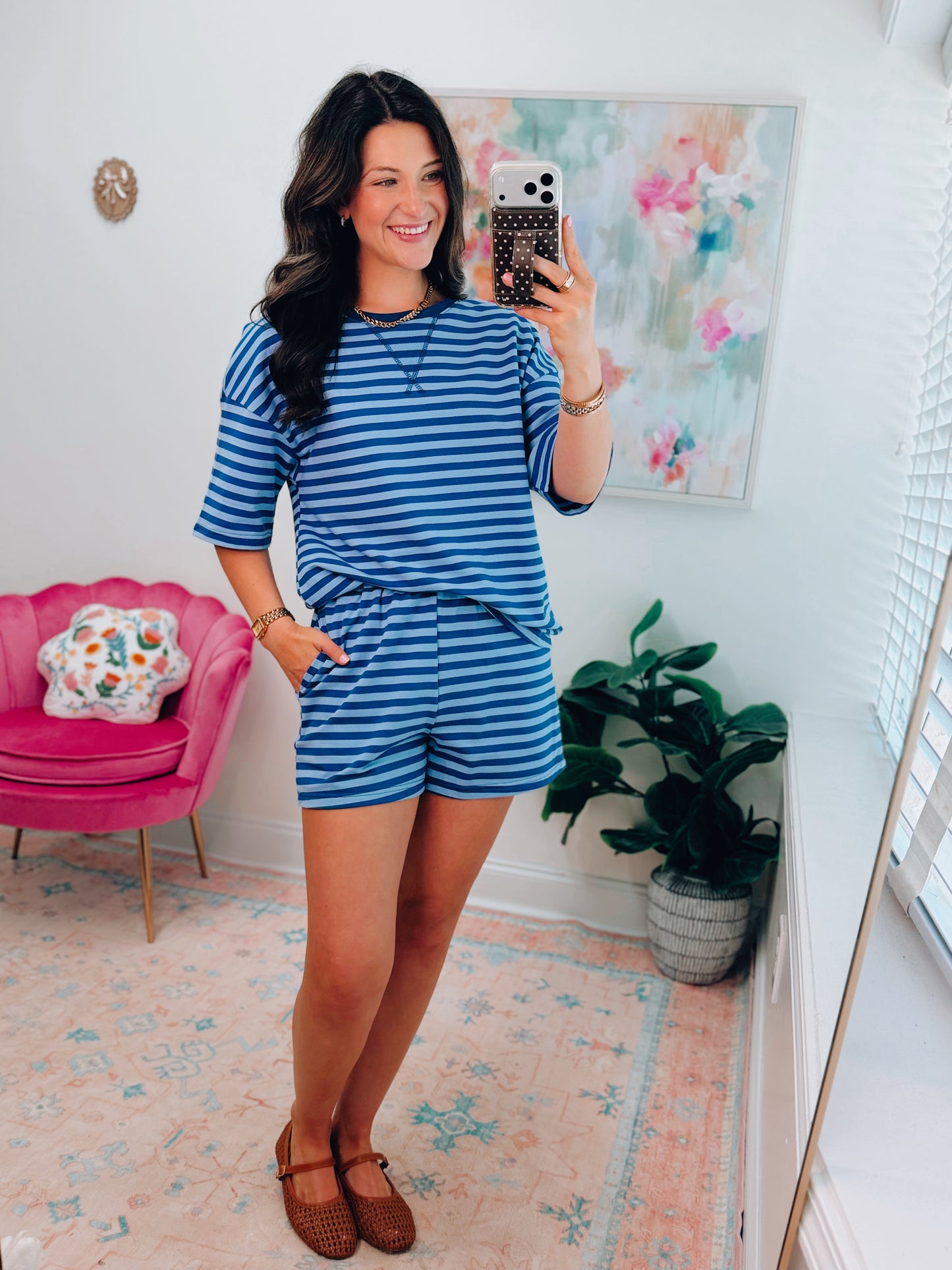 Calling Stripes Blue Striped Shorts Set