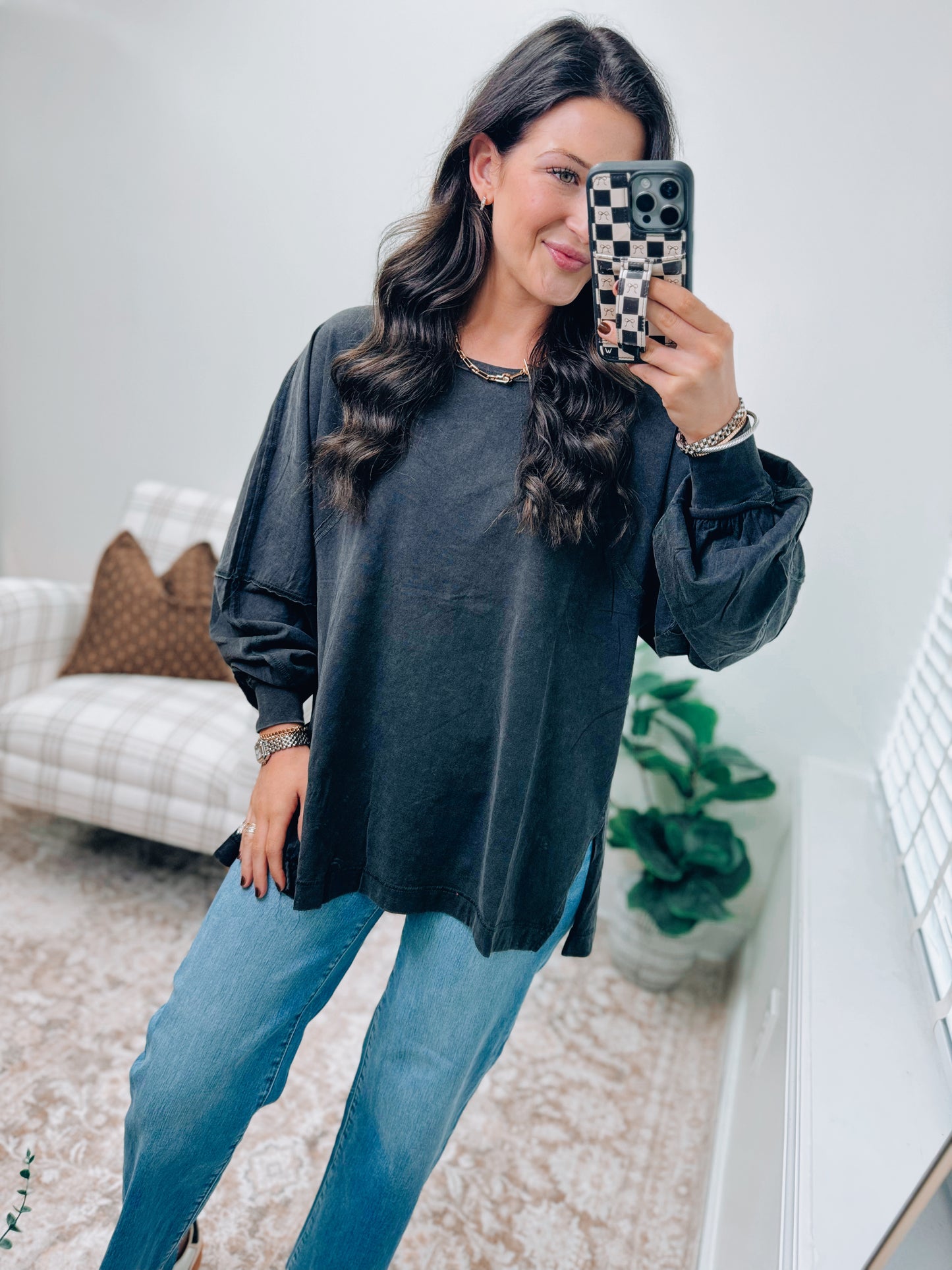 DOORBUSTER Oversized Mineral Wash Top - Black