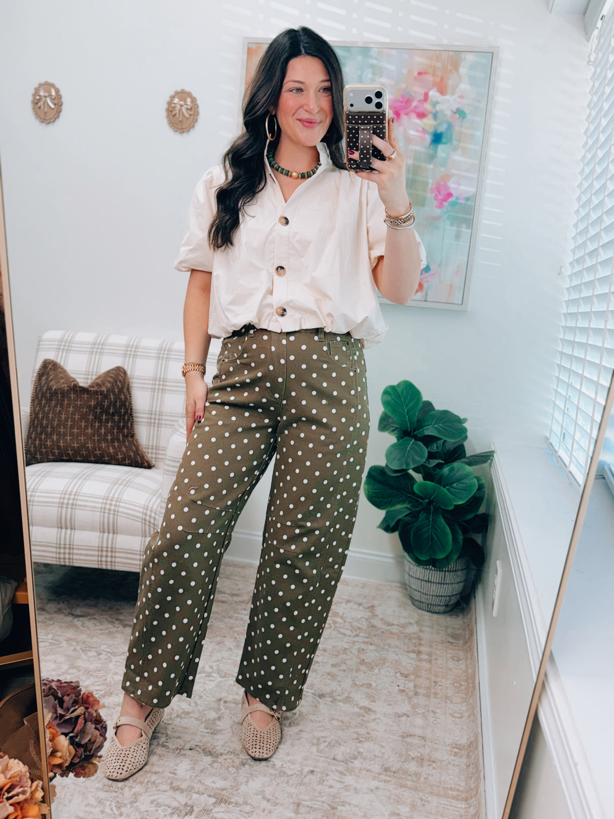 Gracie Button Bubble Hem Top - Cream