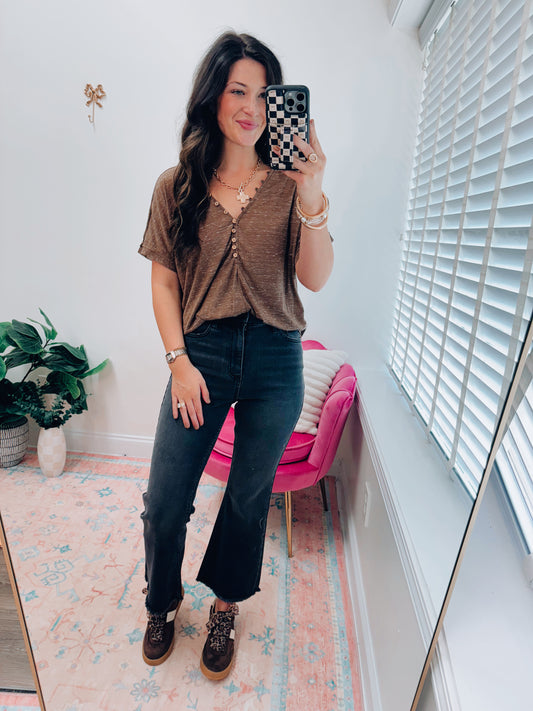 Mocha Button Detailed Top