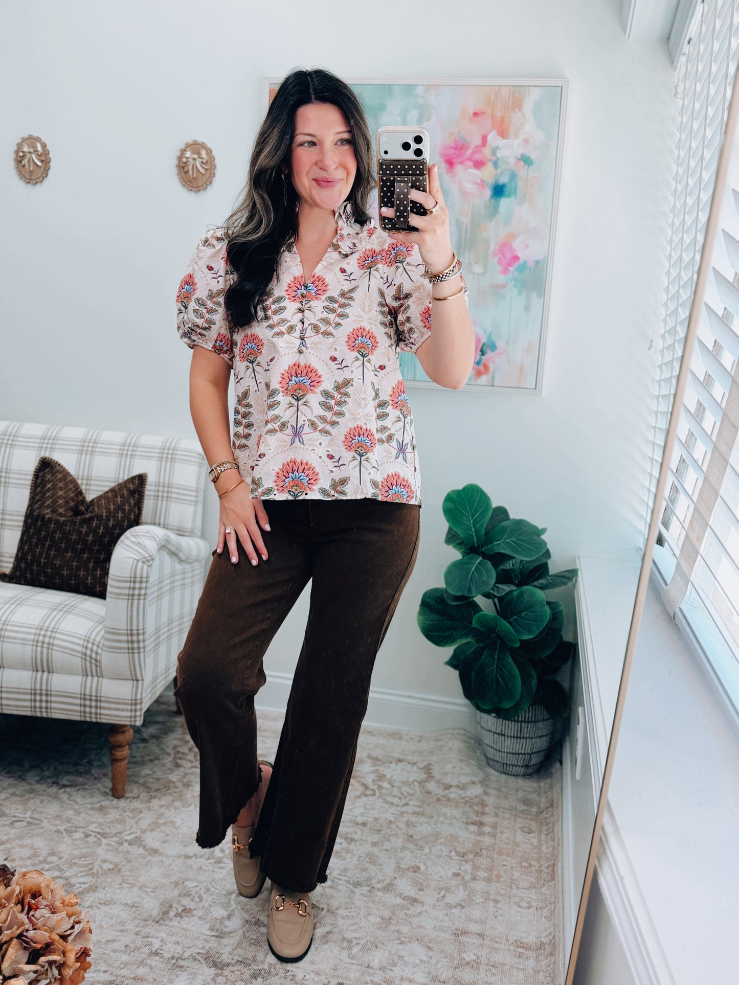 Maggie Eyelet Floral Ruffle Top