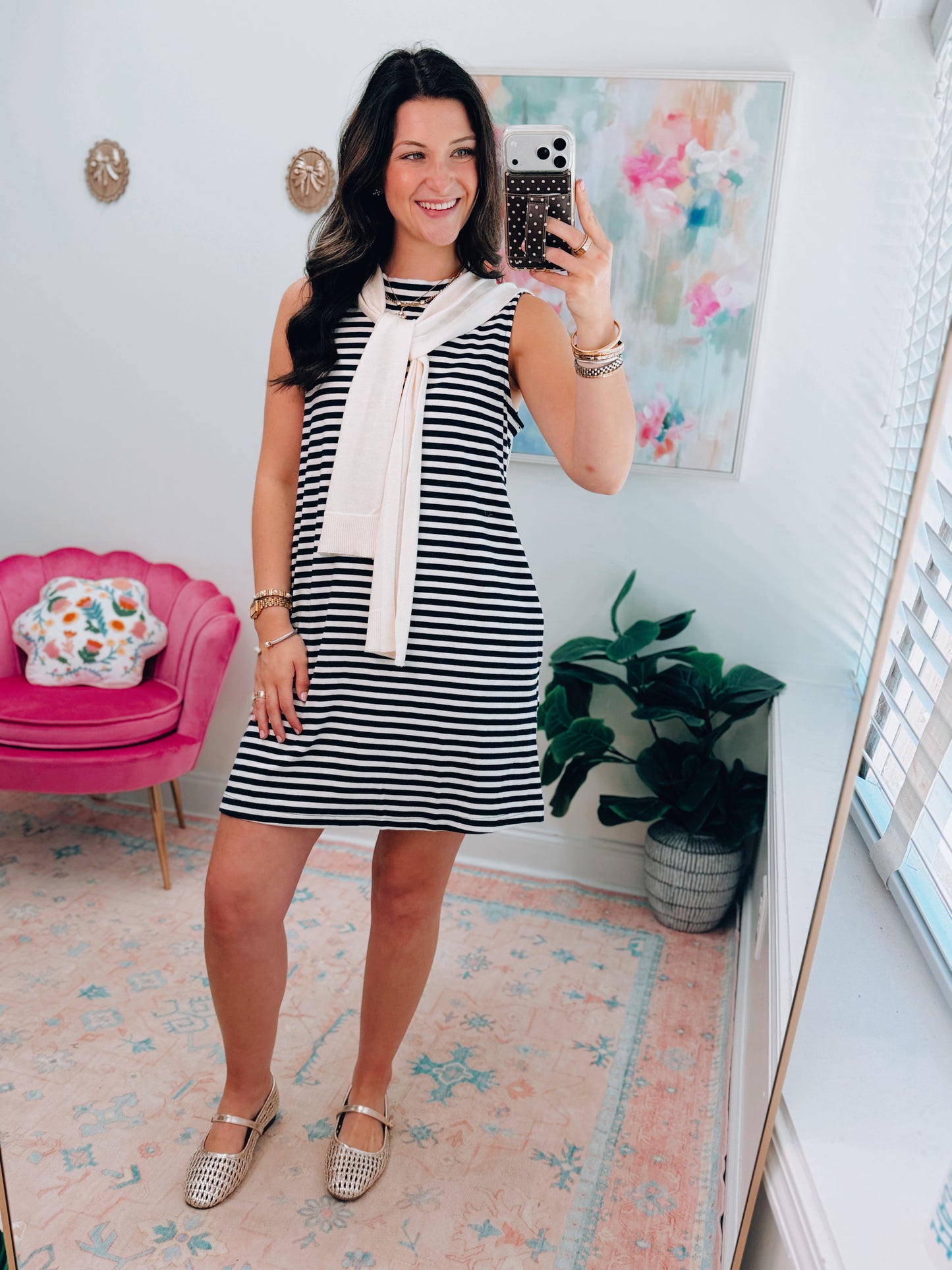 Navy Stripe Cardigan Combo Mini Dress