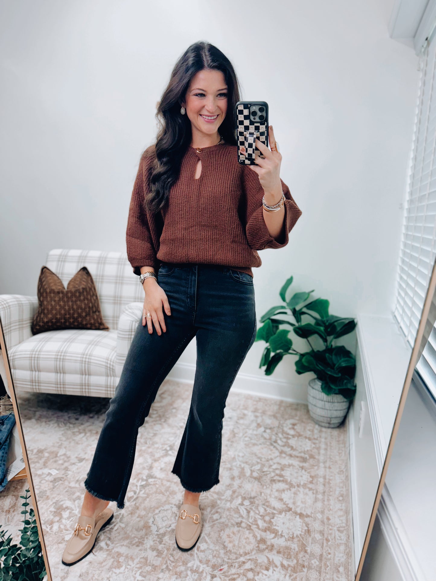 Chocolate Gold Button Sweater