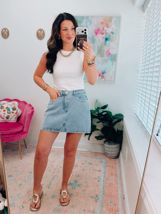 Perrin Stitched Denim Skirt