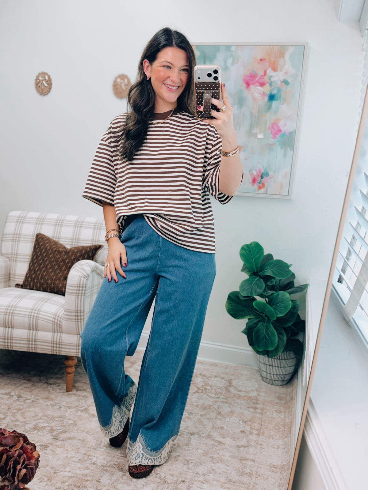 Coffee Striped Cotton Knit Tee