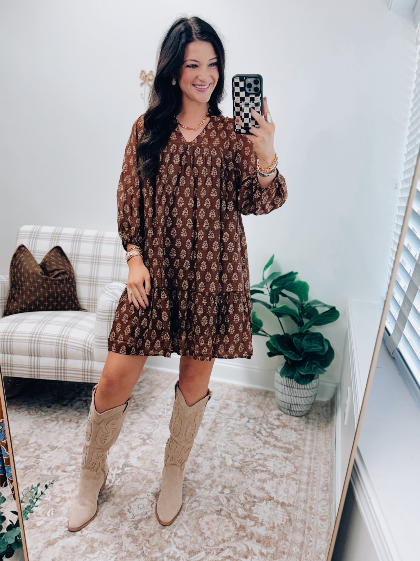 Delaney Brown Mix Mini Dress