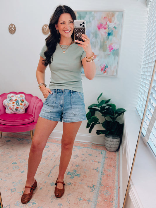 Basic Ribbed Baby Tee - Sage