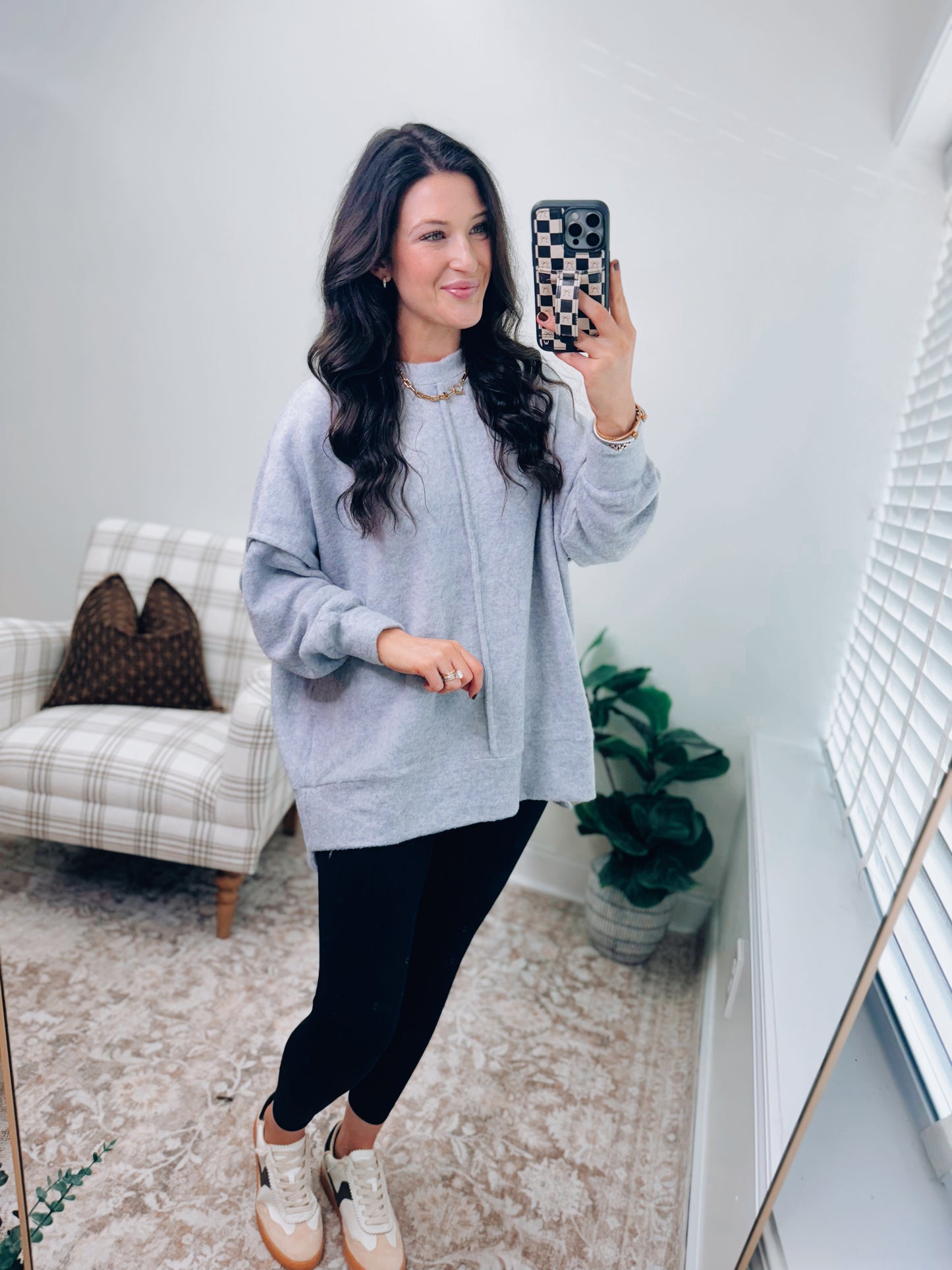 DOORBUSTER Oversized Front Seam Brushed Sweater - Gray