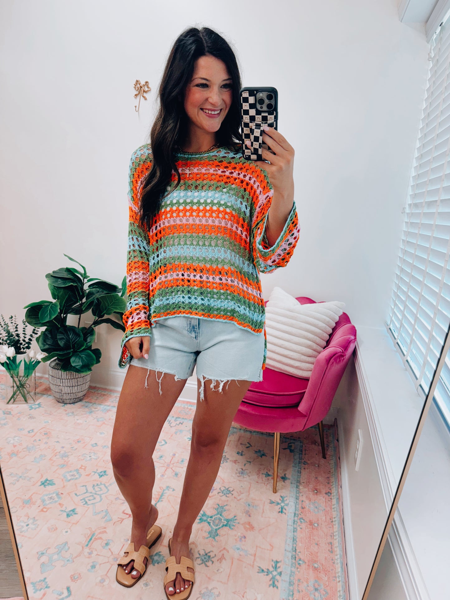 Multi Stripe Crochet Knit Top - Tropical