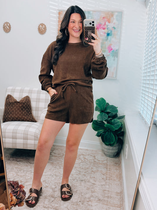 Kennedy Textured Chocolate Shorts Set