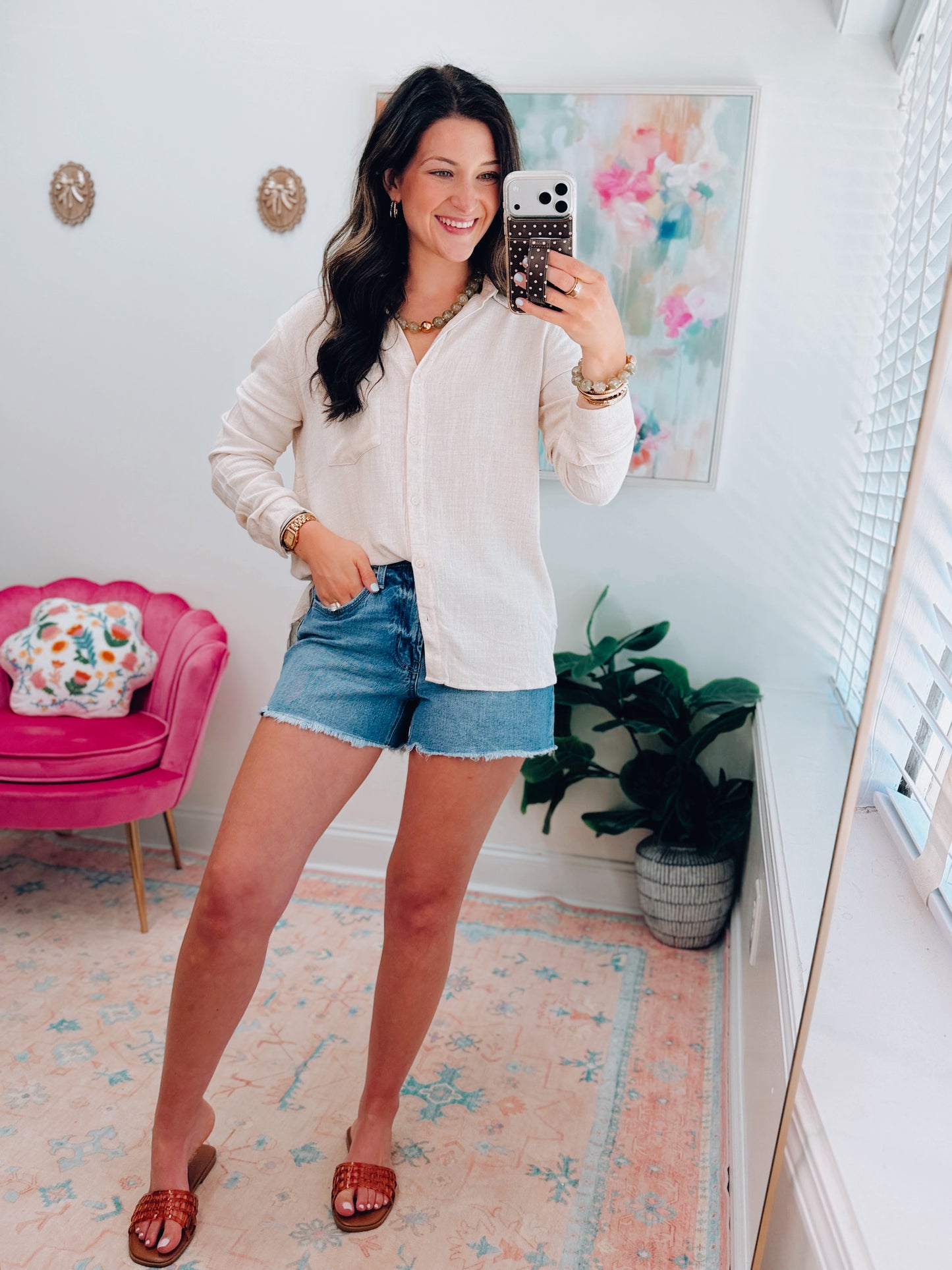 Natural Linen Button Down Top