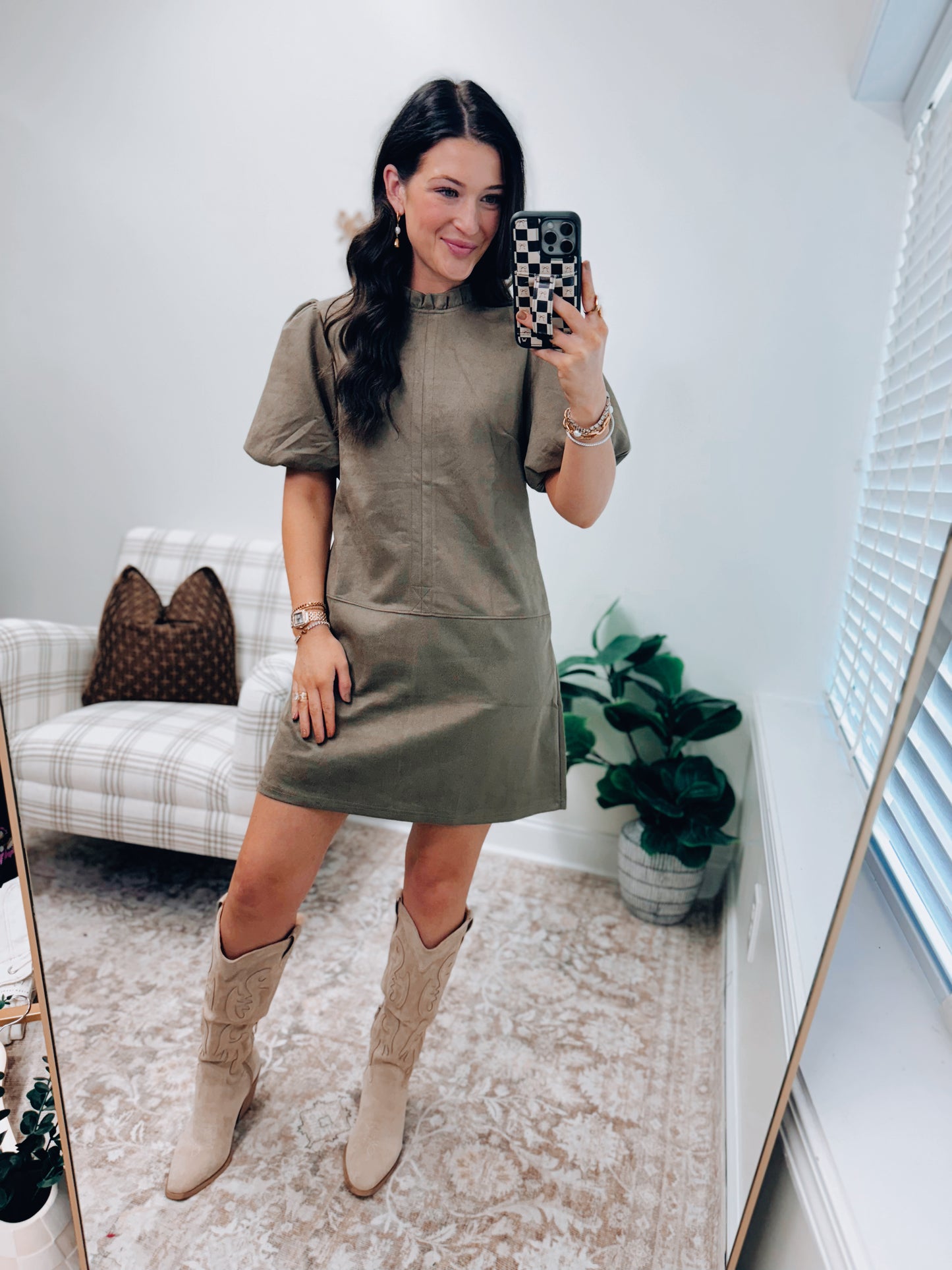 Olive Suede Mini Dress