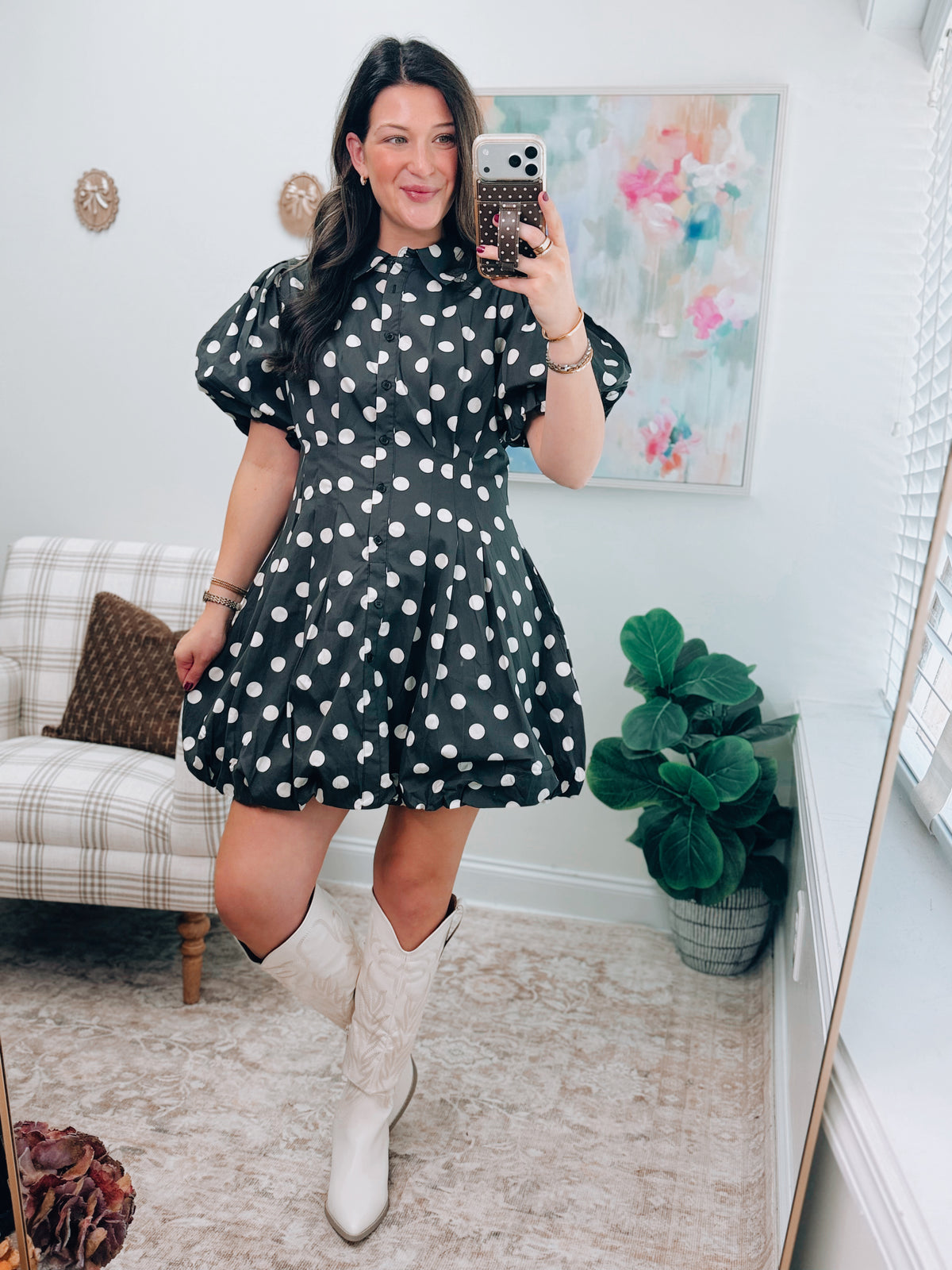 Polka Dot Bubble Hem Mini Dress