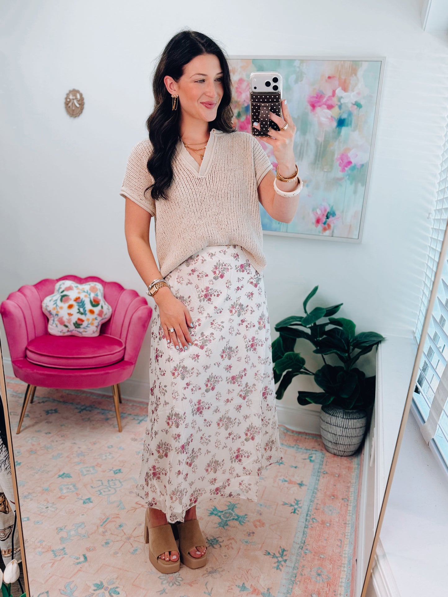Floral Print Bias Midi Skirt
