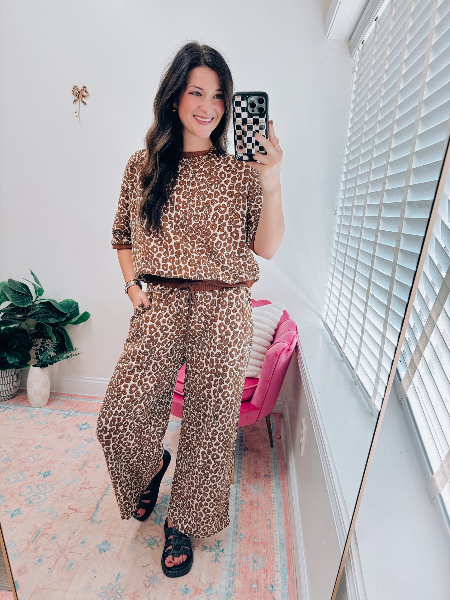 Leopard Jacquard Texture Knit Pants Set