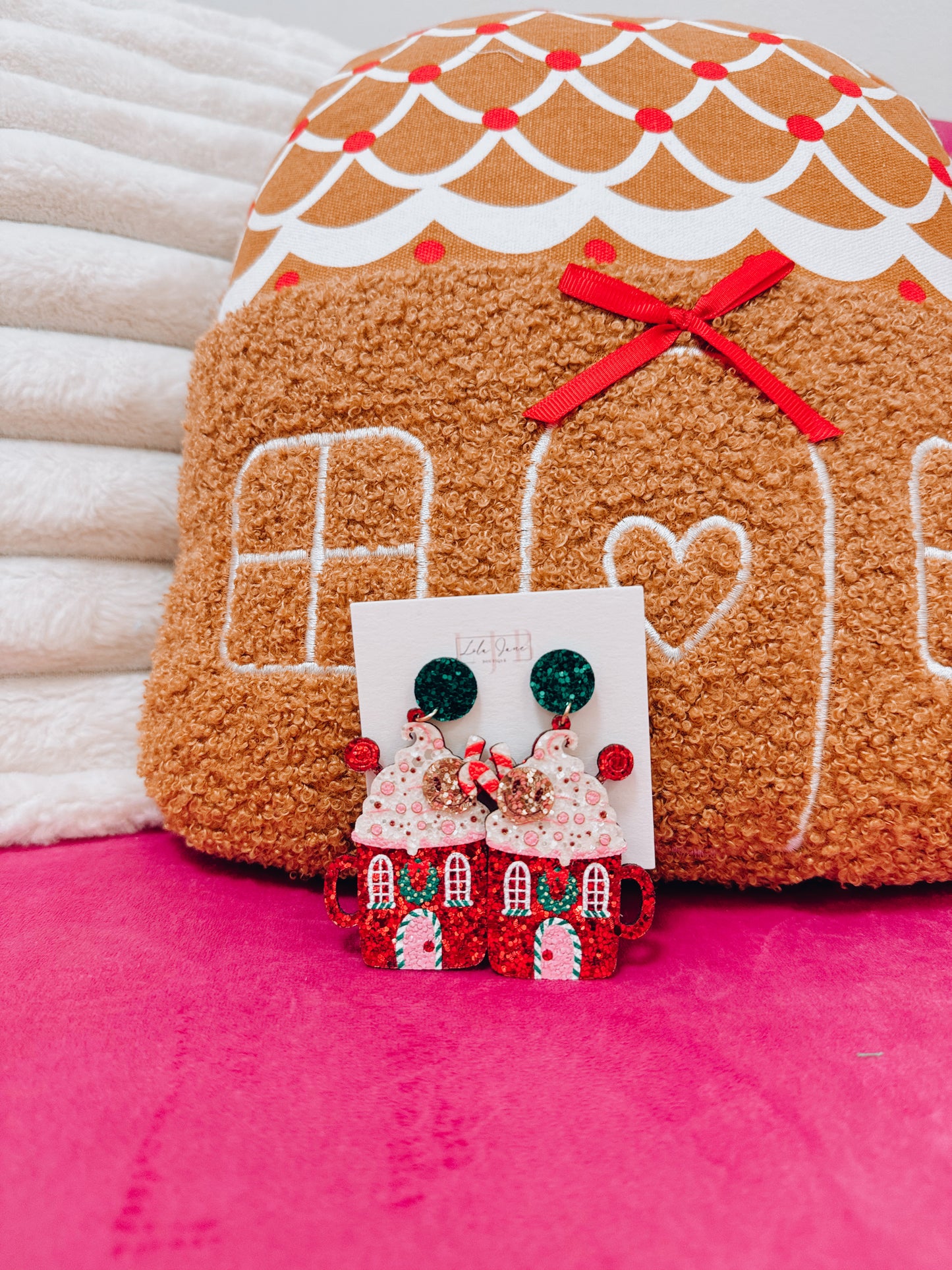 Gingerbread House Hot Coco Glitter Earrings