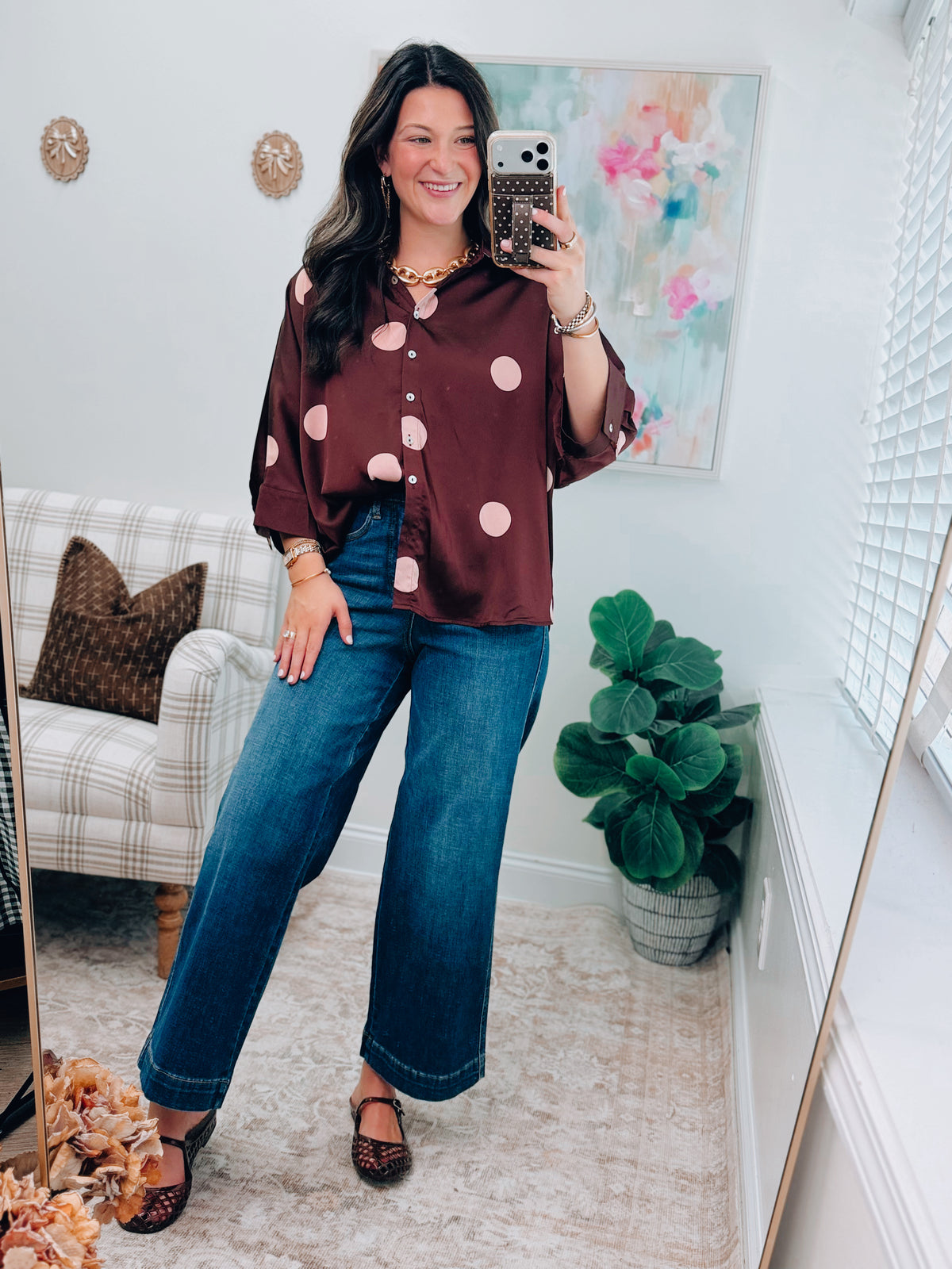 Josie Burgundy Polka Dot Dolman Top