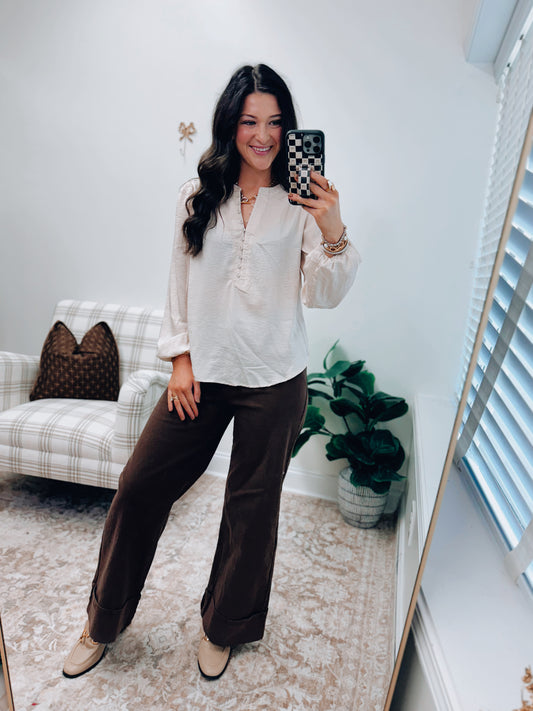 Champagne Satin Button Top