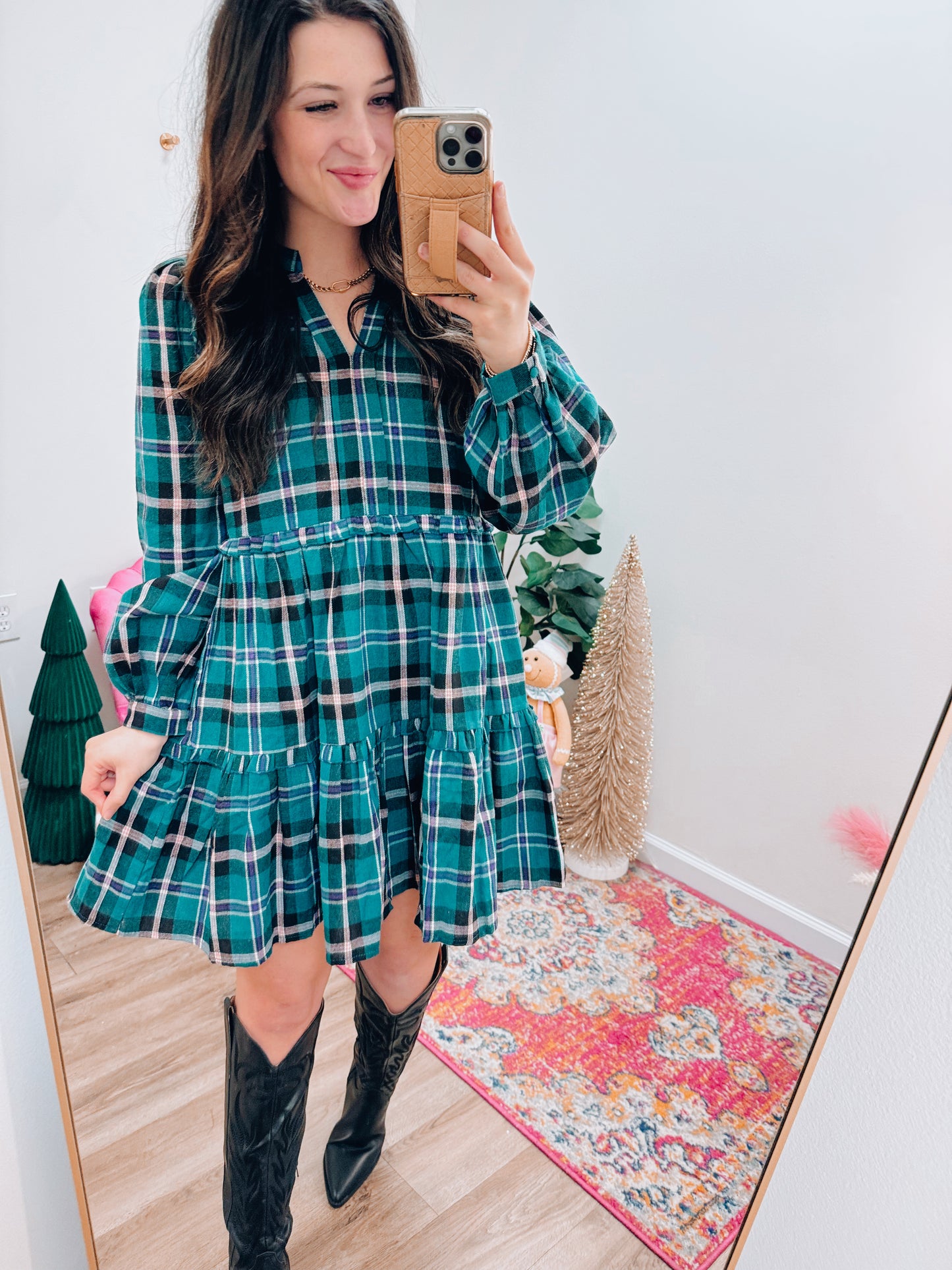 Green Holiday Flannel Mini Dress