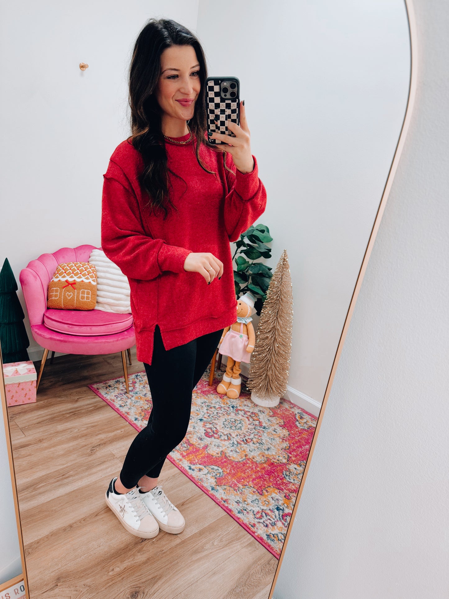 Heather Brushed Sweater - Red