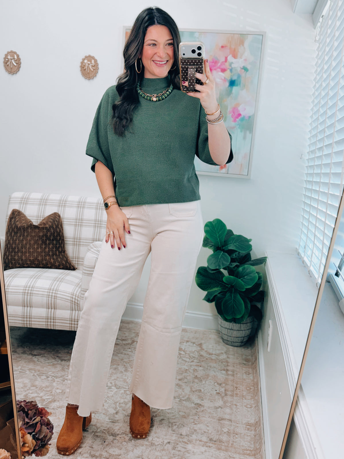 Tess Olive Ribbed Mock Top