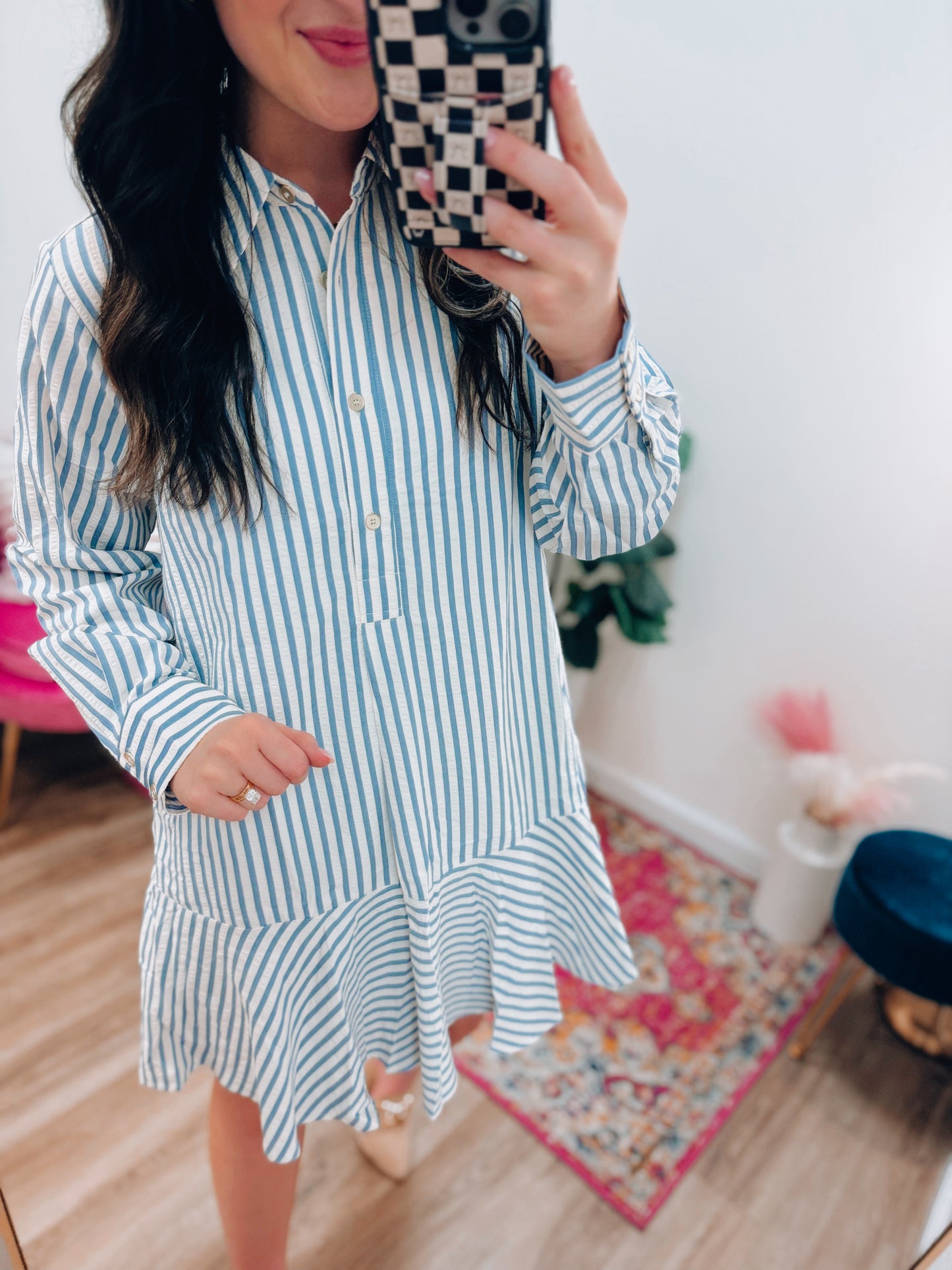 CURVY Chic & Classy Striped Mini Dress - Blue