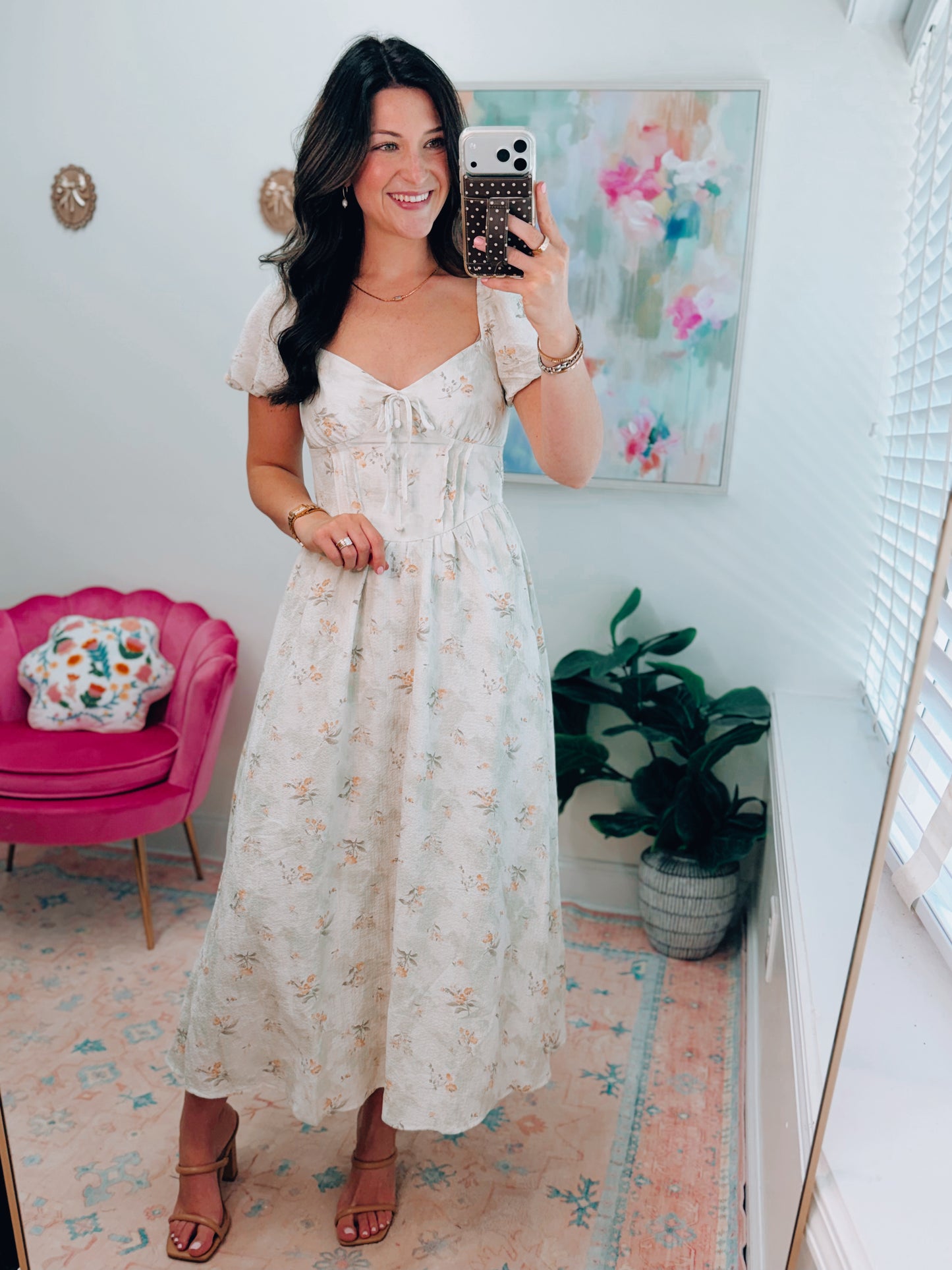 Light Olive Floral Multi Midi Dress