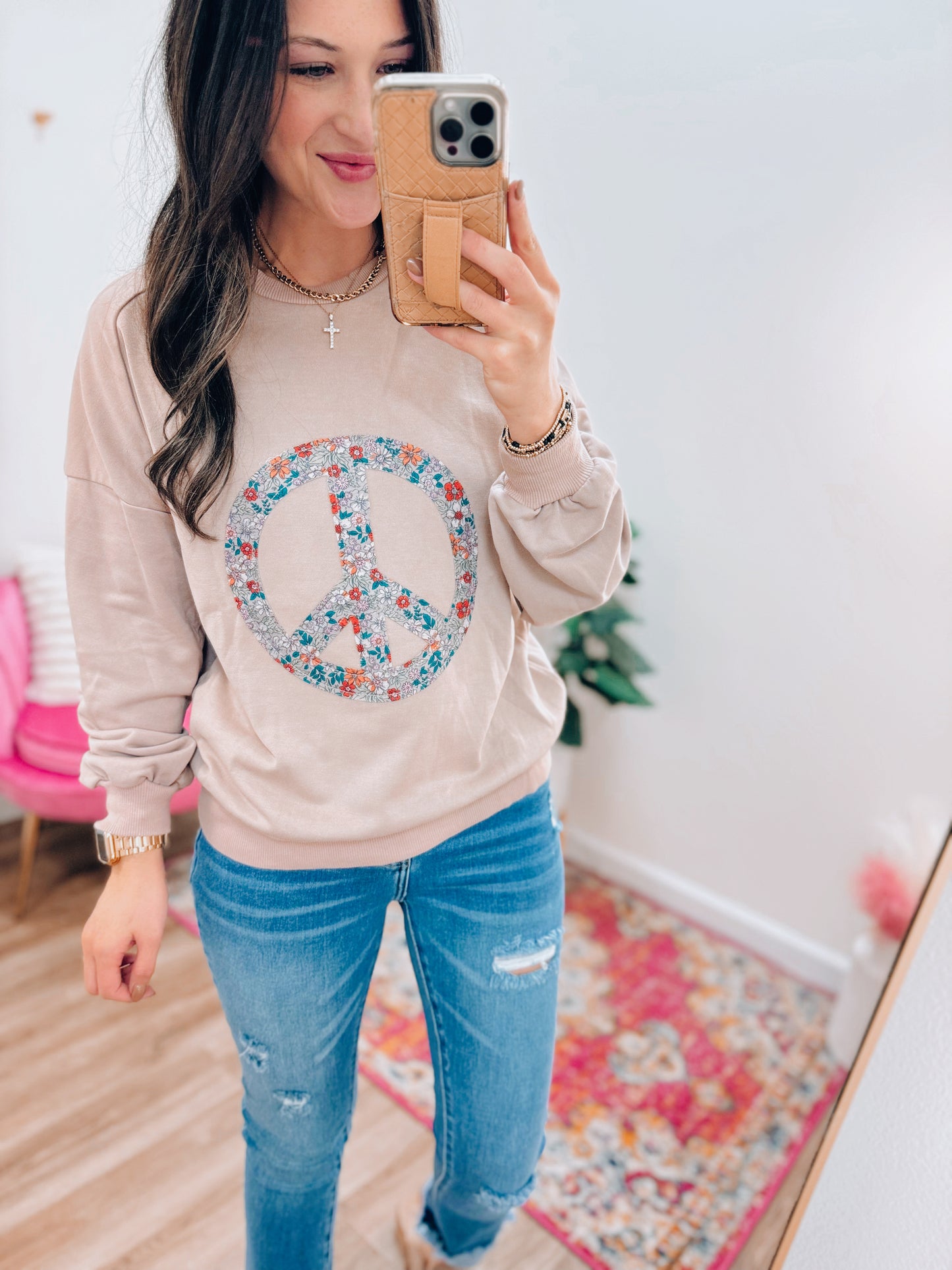 Boho Peace Floral Crewneck