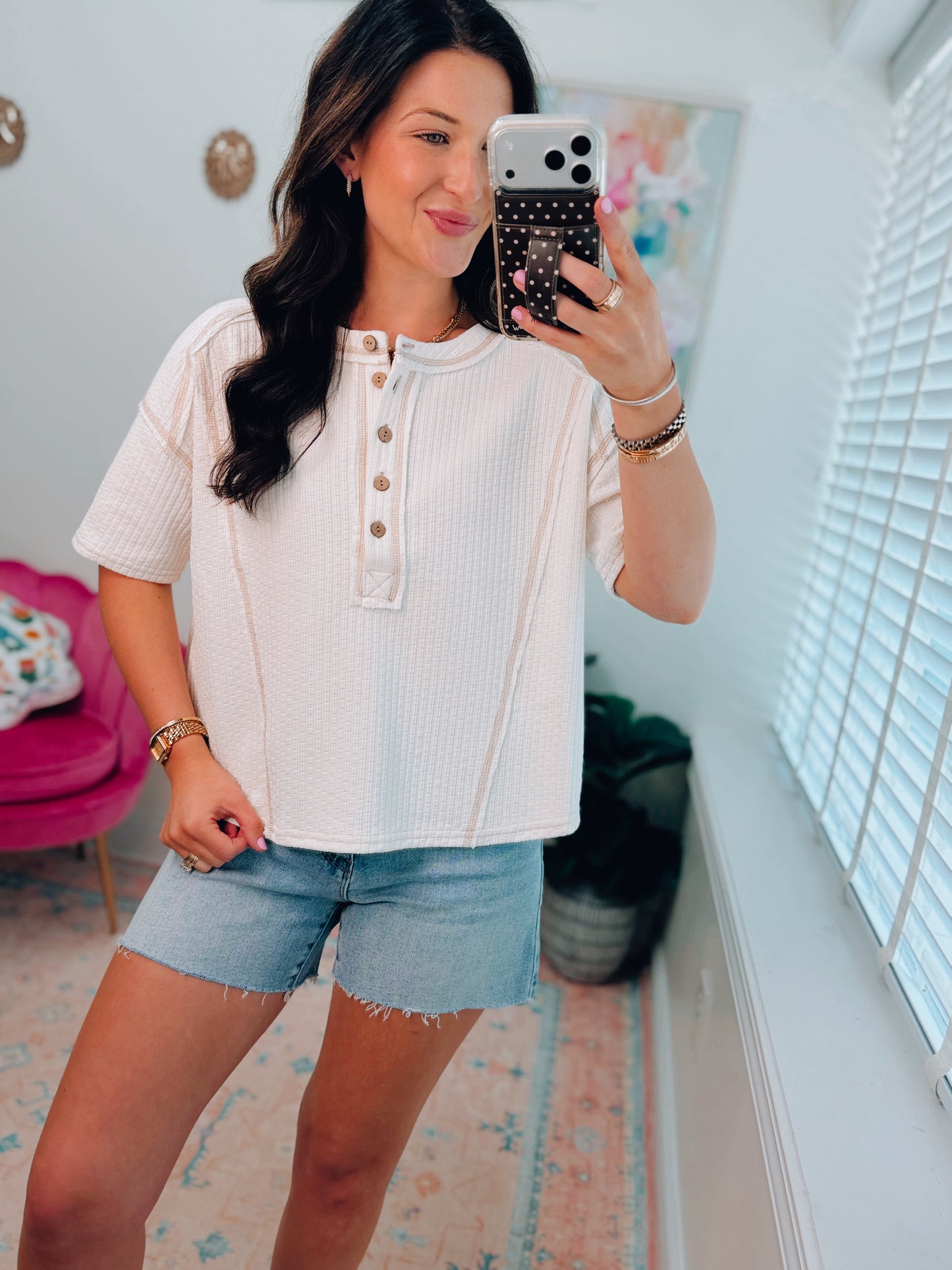 Henley Button Stitch Top