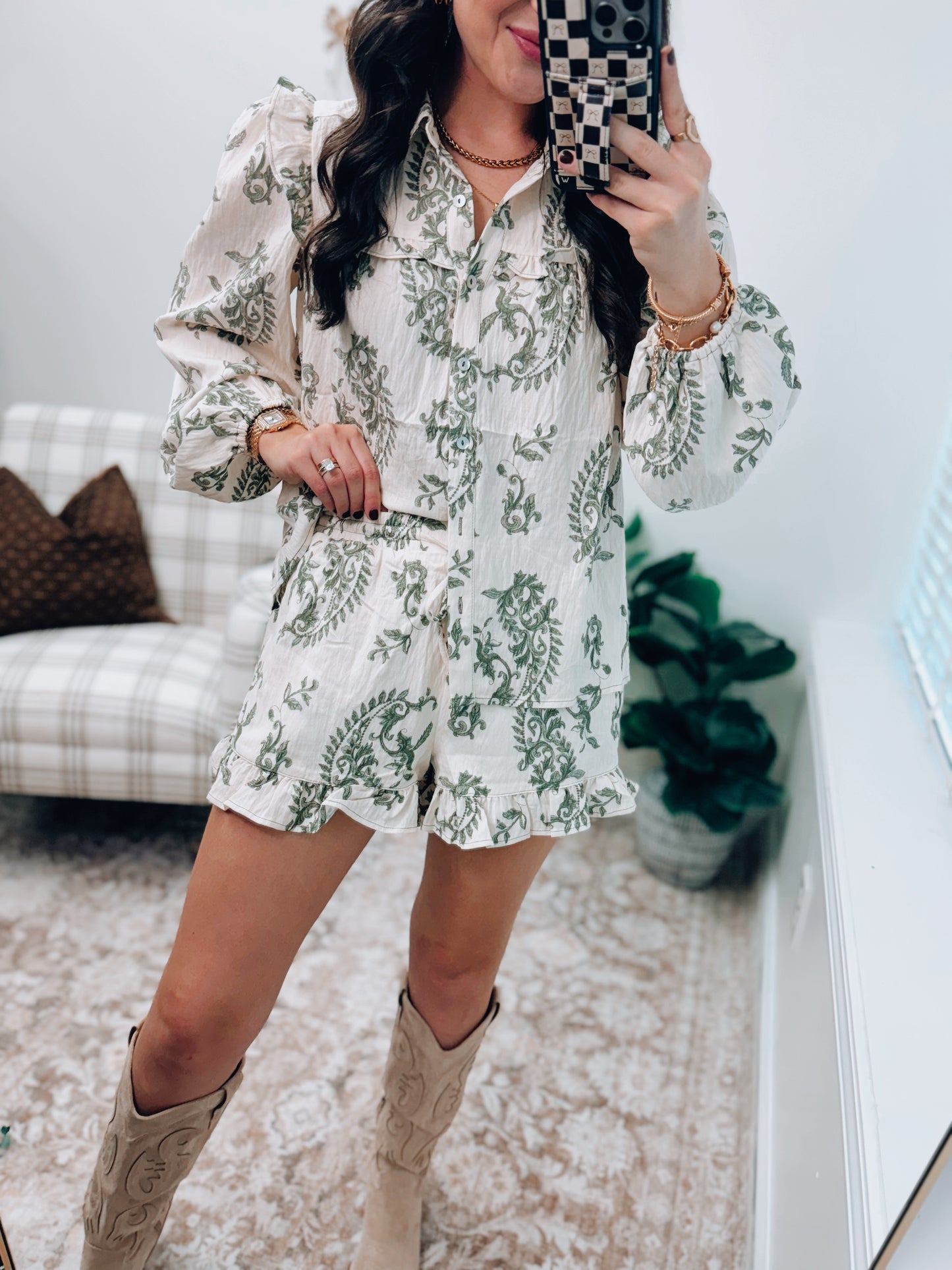 Floral Printed Woven Babydoll Shorts Set