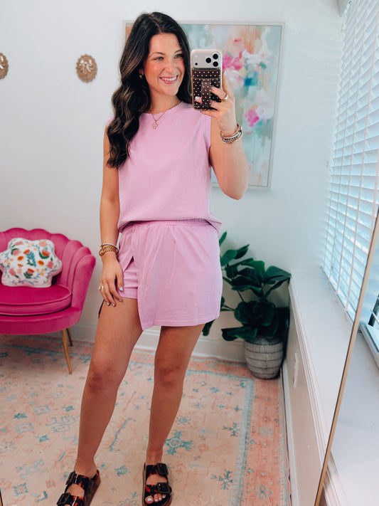 Lavender Mineral Wash Cotton Skort Set