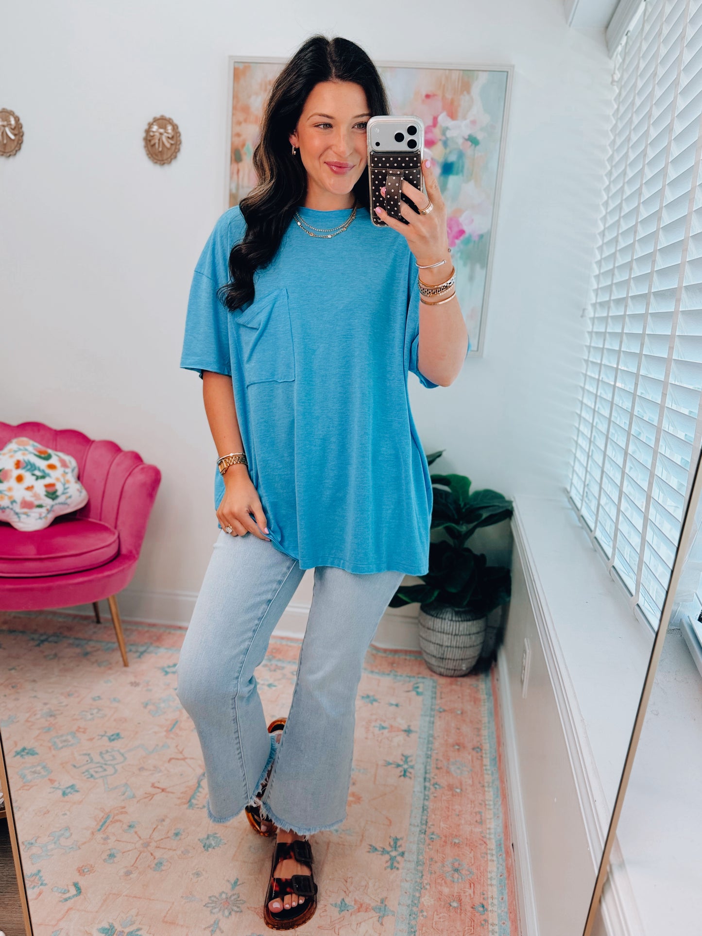 Everyday Basic Oversized Pocket Tee - Blue