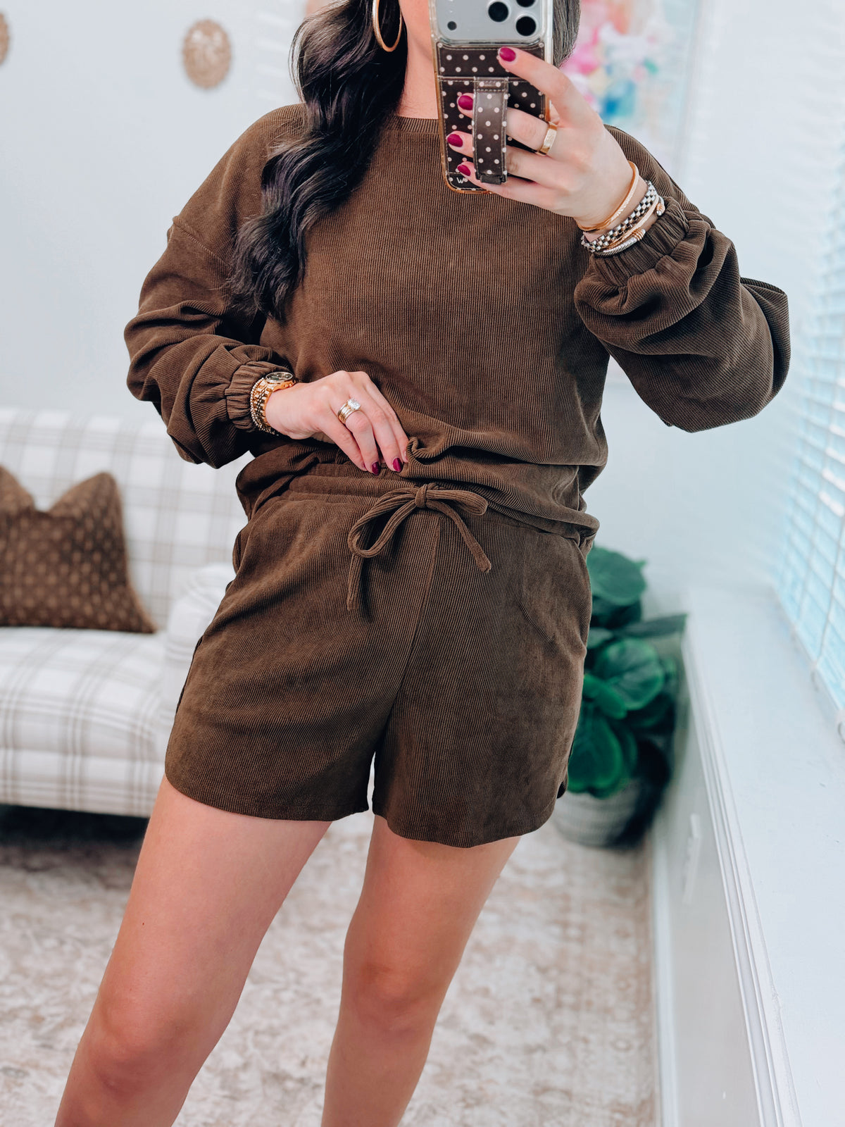Kennedy Textured Chocolate Shorts Set