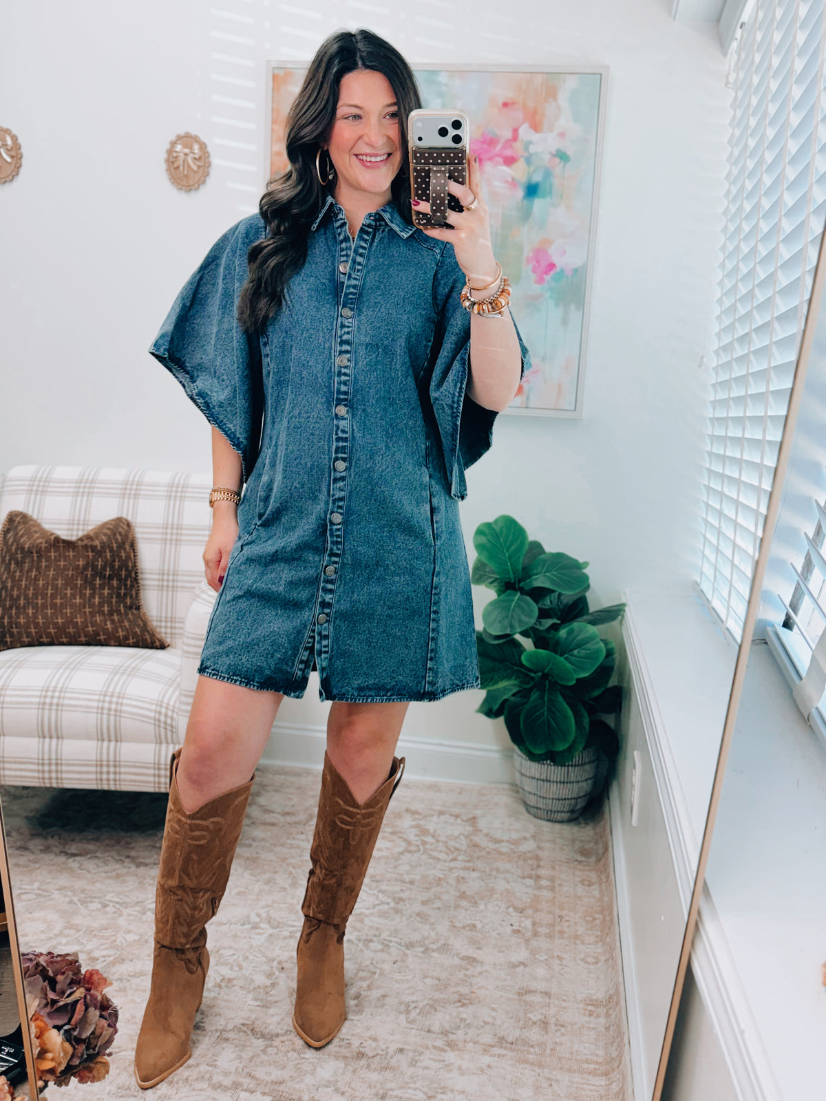 Denim Kimono Sleeve Mini Dress