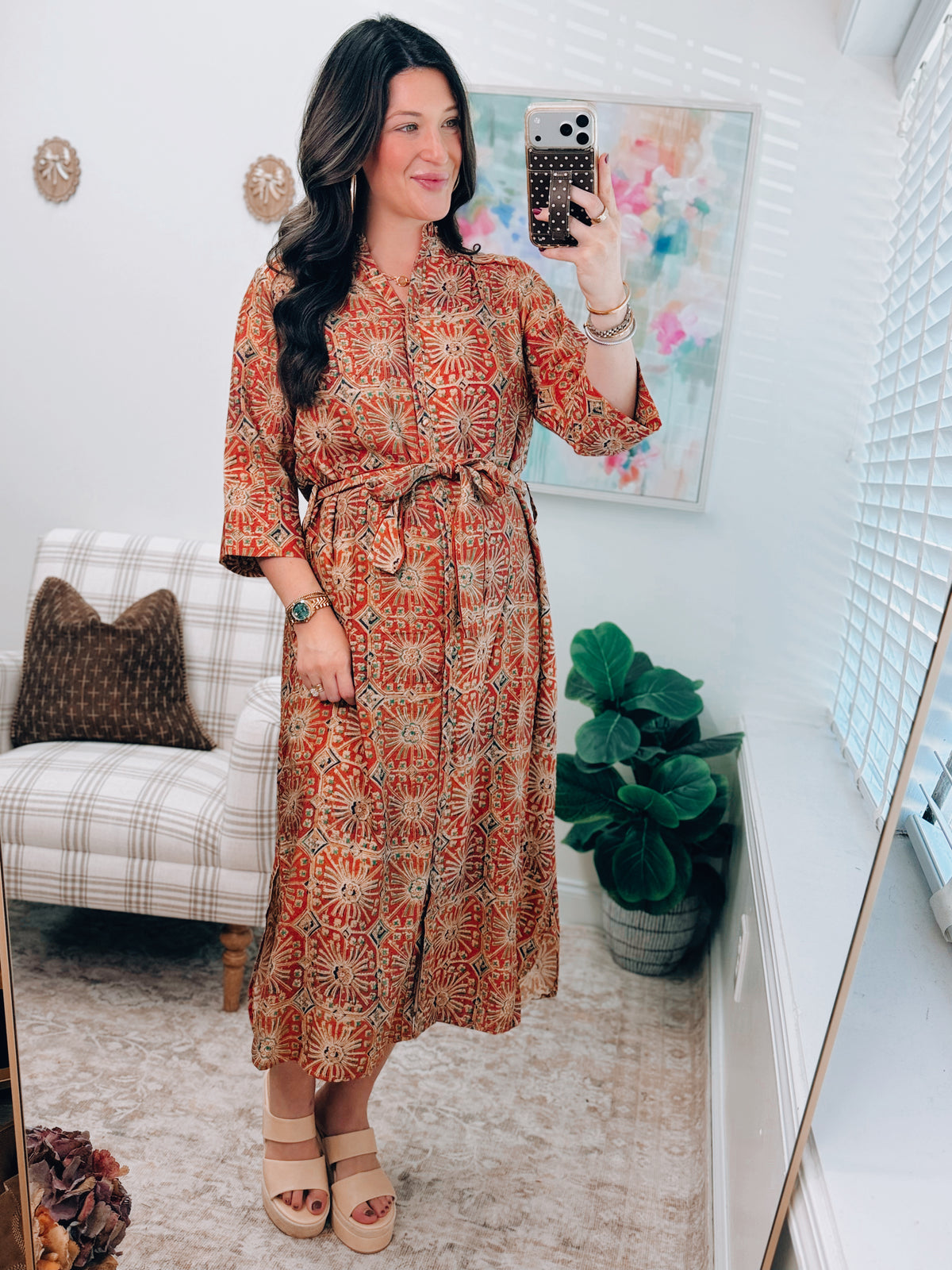 Golden Mix Tie Midi Dress