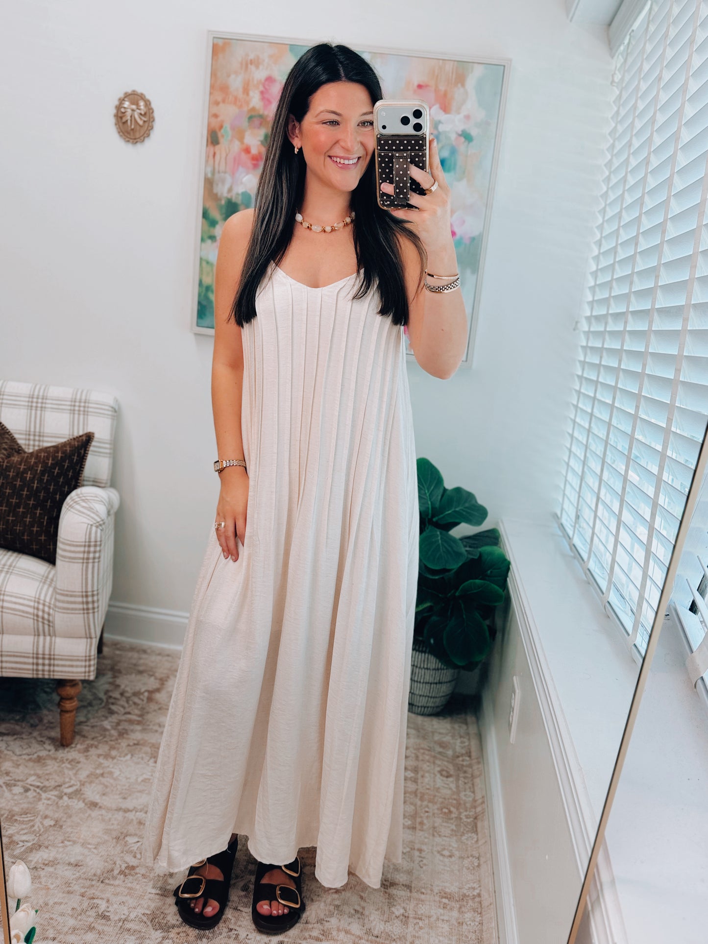 Ember Pleated Maxi Dress - Oatmeal