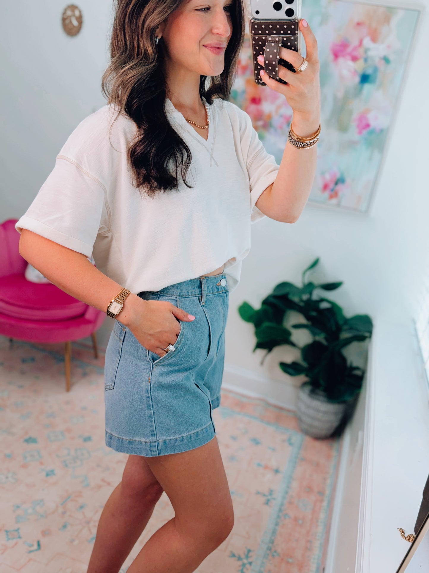 Kacey Pleated Denim Shorts - LT Denim