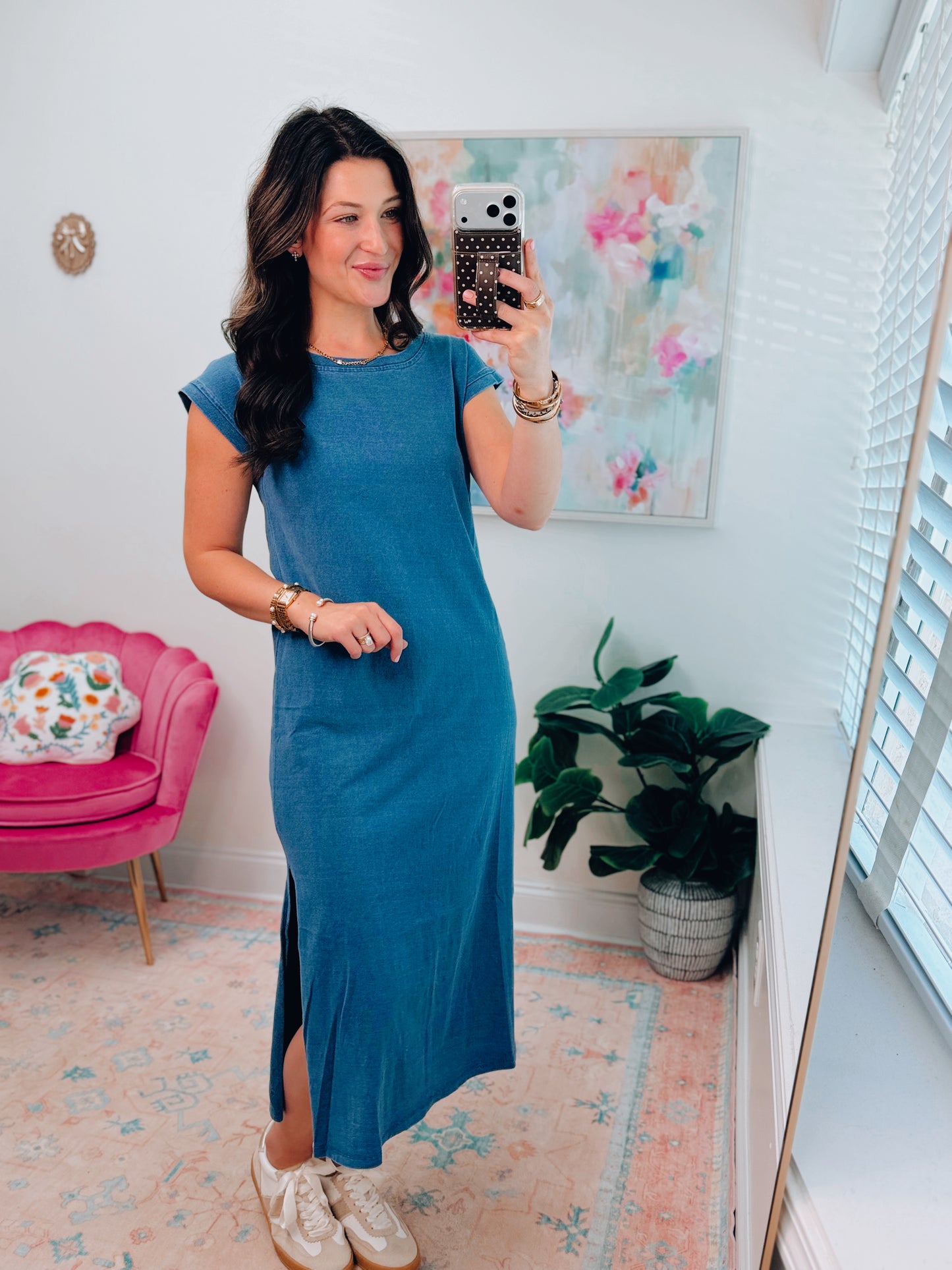 Denim Blue Mineral Wash Tee Midi Dress