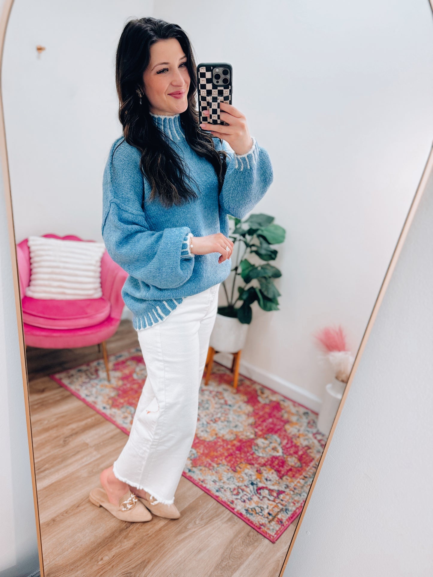 Lora Blue Oversized Pin Sweater