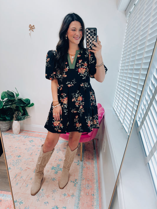 CURVY Emerson Black Floral Mini Dress