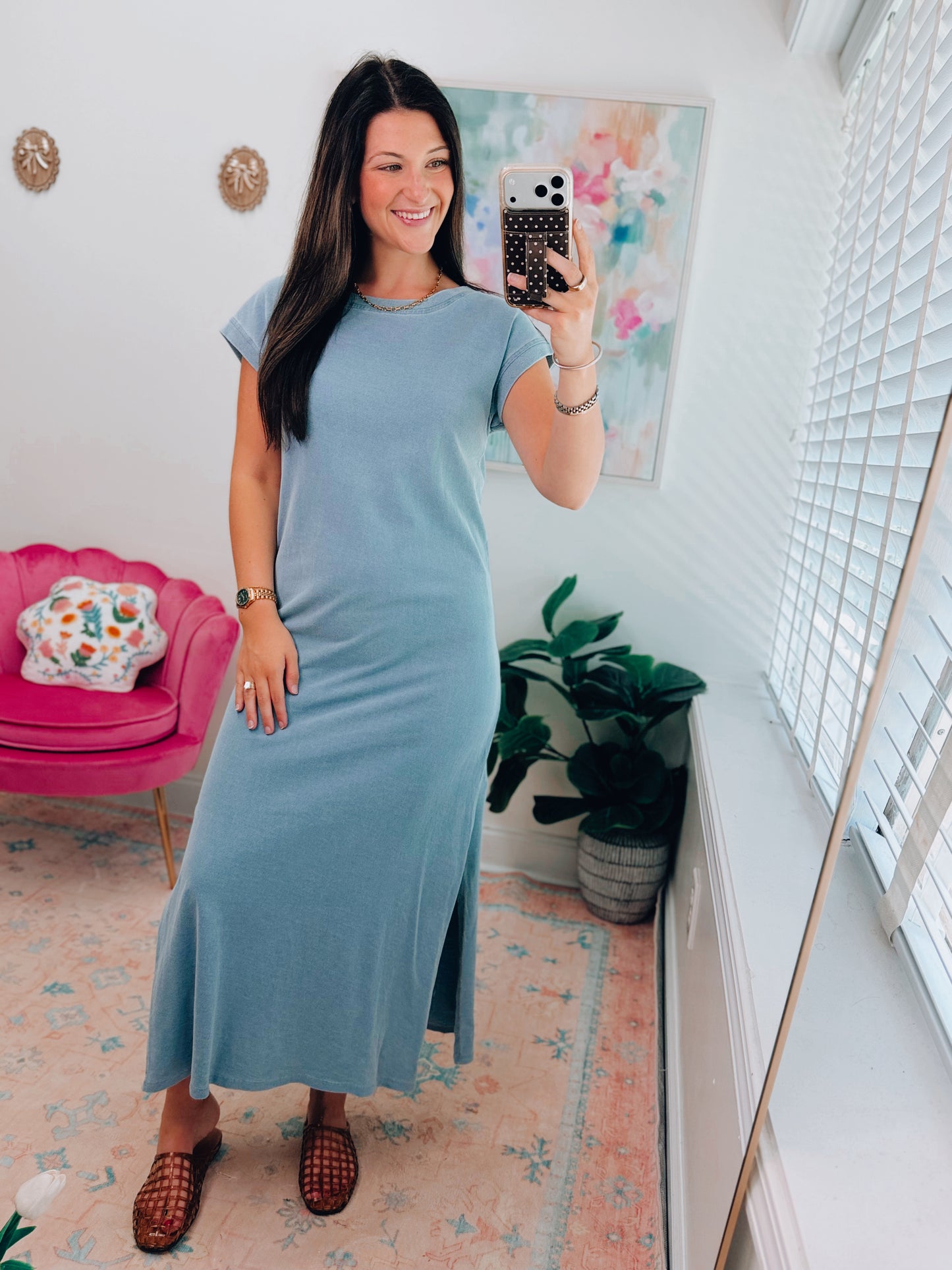 Light Denim Mineral Wash Tee Midi Dress