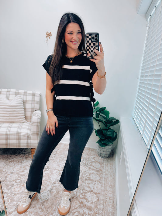 Maggie Striped Bow Tie Sweater Top