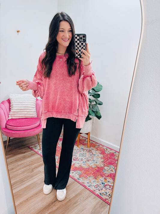 Magenta Mineral Washed Oversized Crew