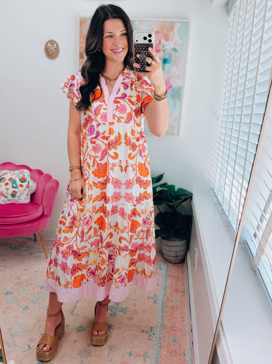 Hibiscus Dreams Pink Mix Midi Dress