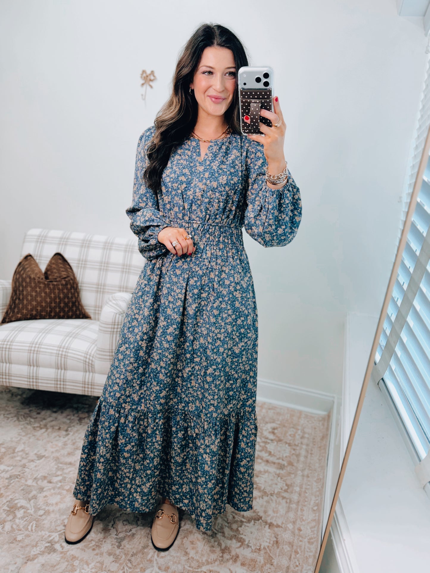 Meadow Blue Floral Smocked Maxi Dress