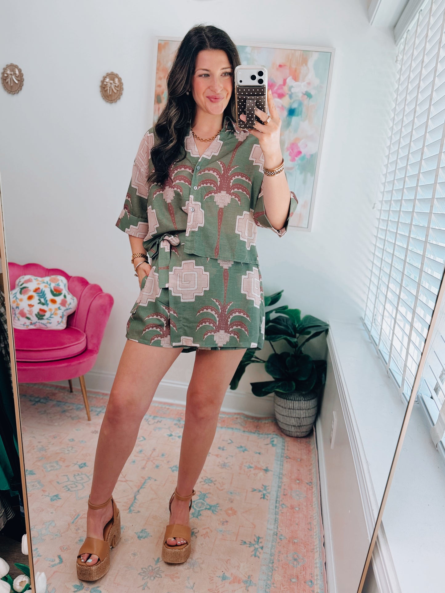 Palm Paradise Olive Linen Skort Set